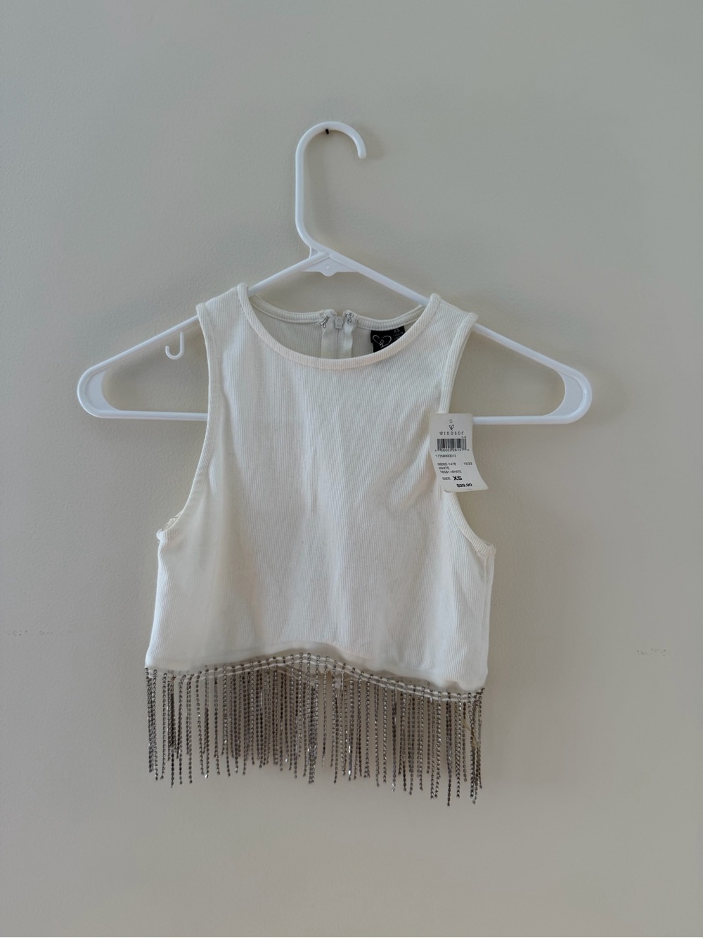Windsor White Tank Top with Silver Fringe